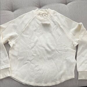 Madewell Cream Long Sleeve Top | waffle knit long sleeve crewneck tee
